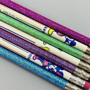 Vintage Disney Mickey Minnie Mouse Goofy Glitter Pencils Lot Made in USA 90's